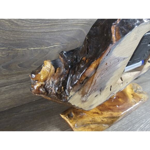 Vintage Live Edge Wood Desk Clock Standing 8" X 10.5" Hand Made - Picture 7 of 10